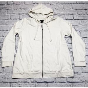 Eddie Bauer Full Zip Hoodie Jacket Lightweight Cotton Blend Ivory Large A498